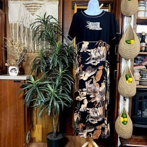 Vintage 90s Safari Print Maxi Dress M | Boho African Animal Zebra Giraffe Rayon